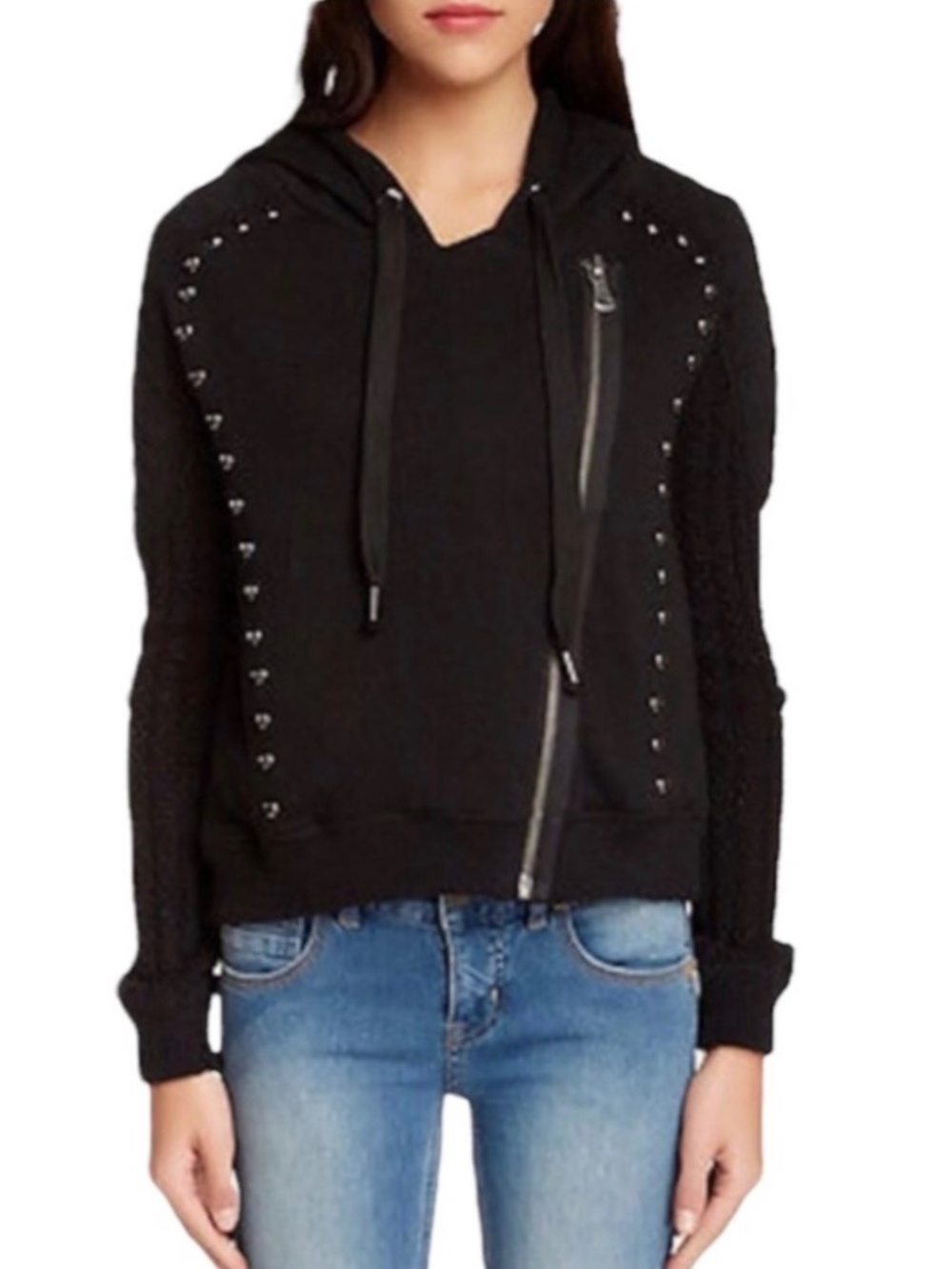 Free People Moto Studded Rocker Zip Hoodie - XS